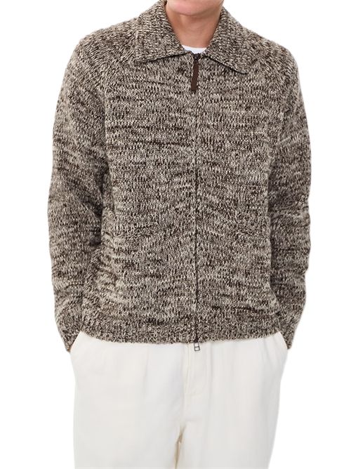 Lambswool Zip Cardigan Universal Works. | 35471ECRU/BROWN